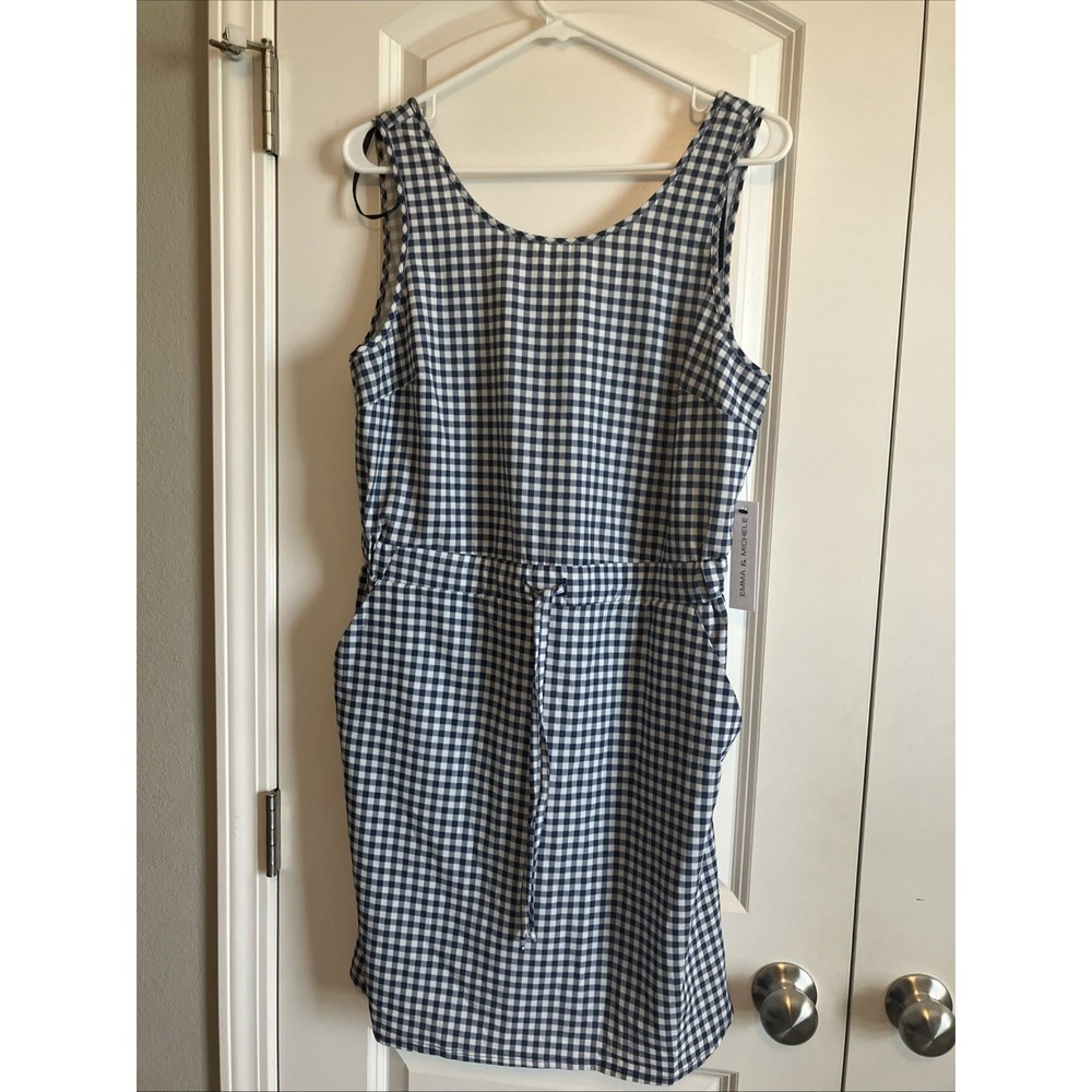 Emma & Michele Dress Womens M Blue NWT Gingham Checkered A-Line Sleeveless C180
